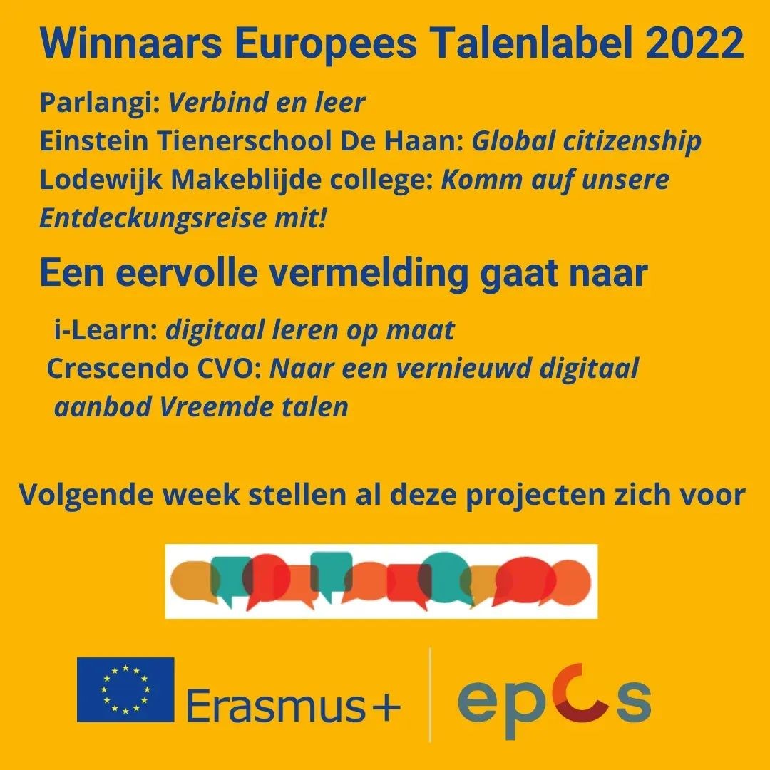 Eervolle vermelding van Europees Talenlabel 2022 voor Crescendo CVO